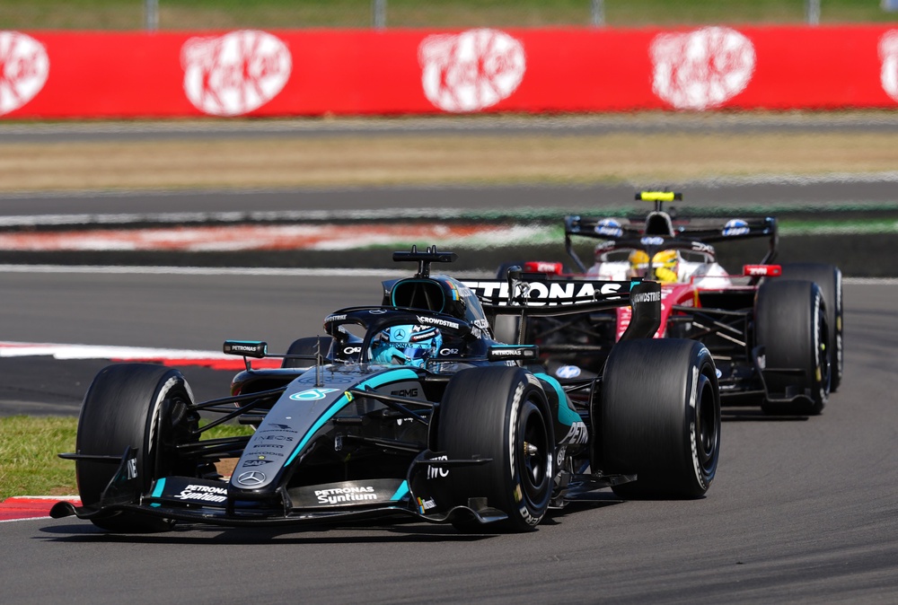 George Russell and Lewis Hamilton gained ground in the drivers' championship with podium finishes (PA)
