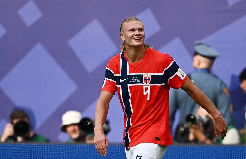 Norway's Erling Haaland celebrates scoring their first goal (Reuters)