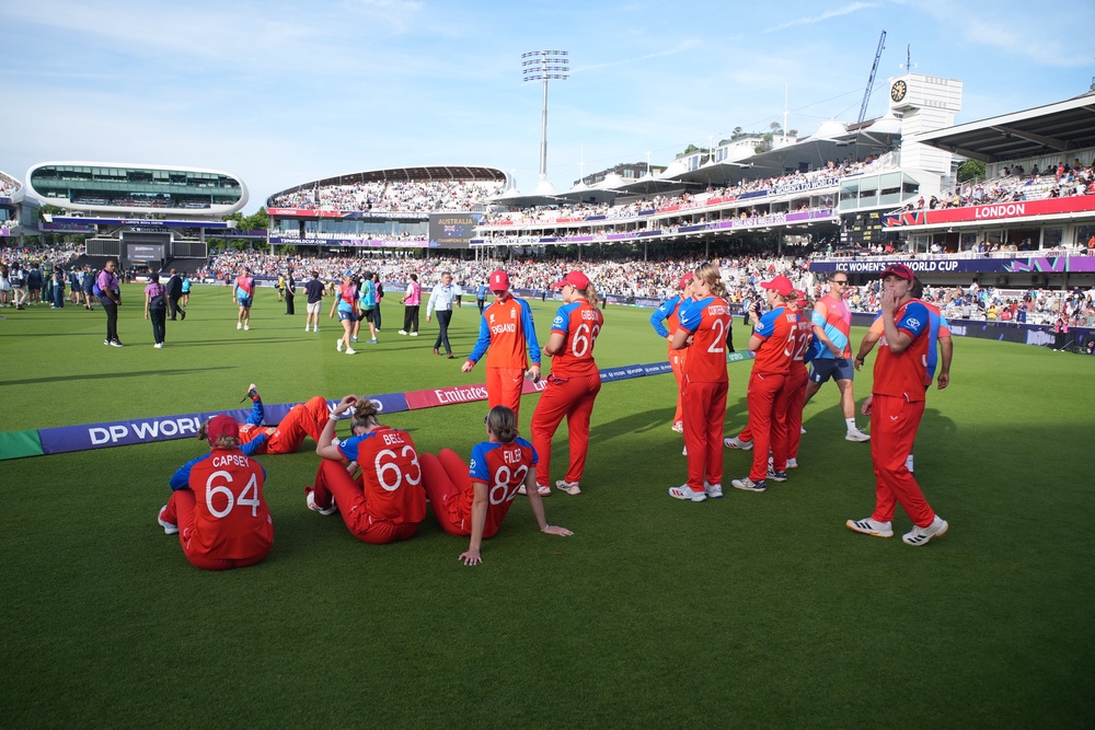 England players after the ICC Women’s T20 World Cup final at Lord’s Cricket Ground (Gareth Fuller/PA) (PA Wire)