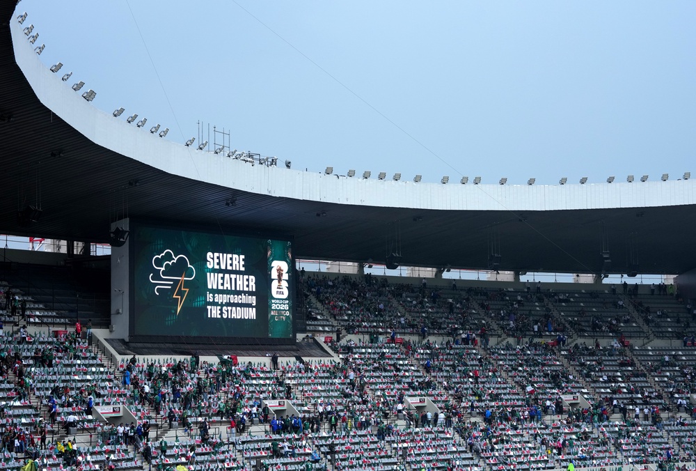 A general view of a severe weather warning on the big screen (PA)