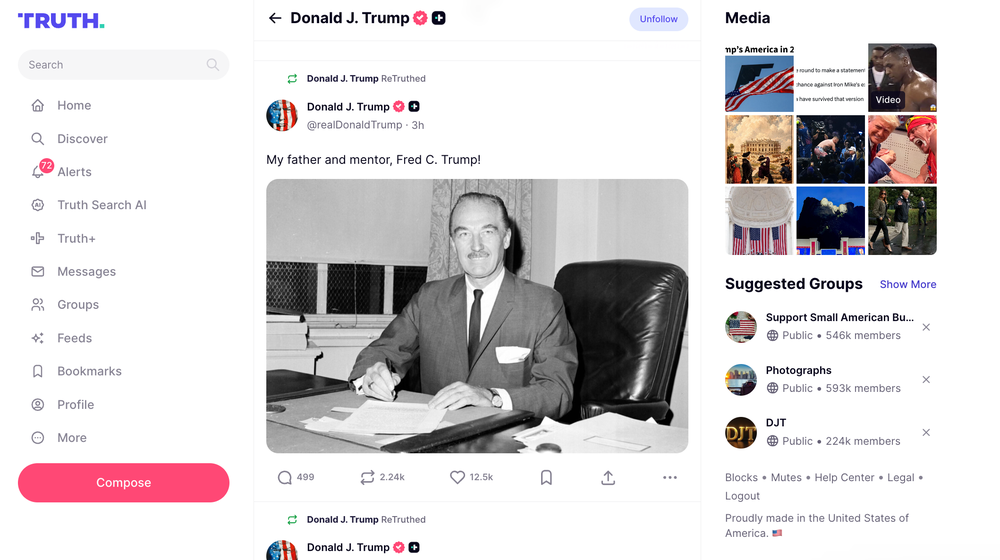 The president also paid tribute to his father, Fred Trump, calling him his ‘mentor’ (Donald Trump / Truth Social)