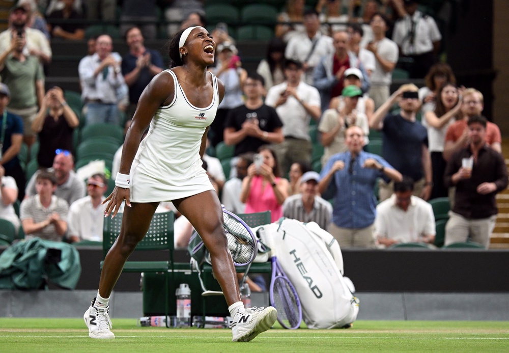 Gauff, the seventh seed, celebrates victory over Belinda Bencic (Getty)