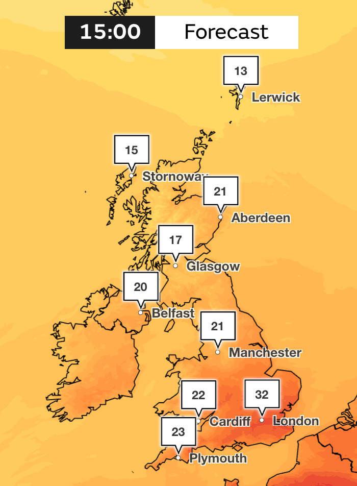 Monday will bring a sweltering 31C to the capital and areas of the southeast (Met Office)