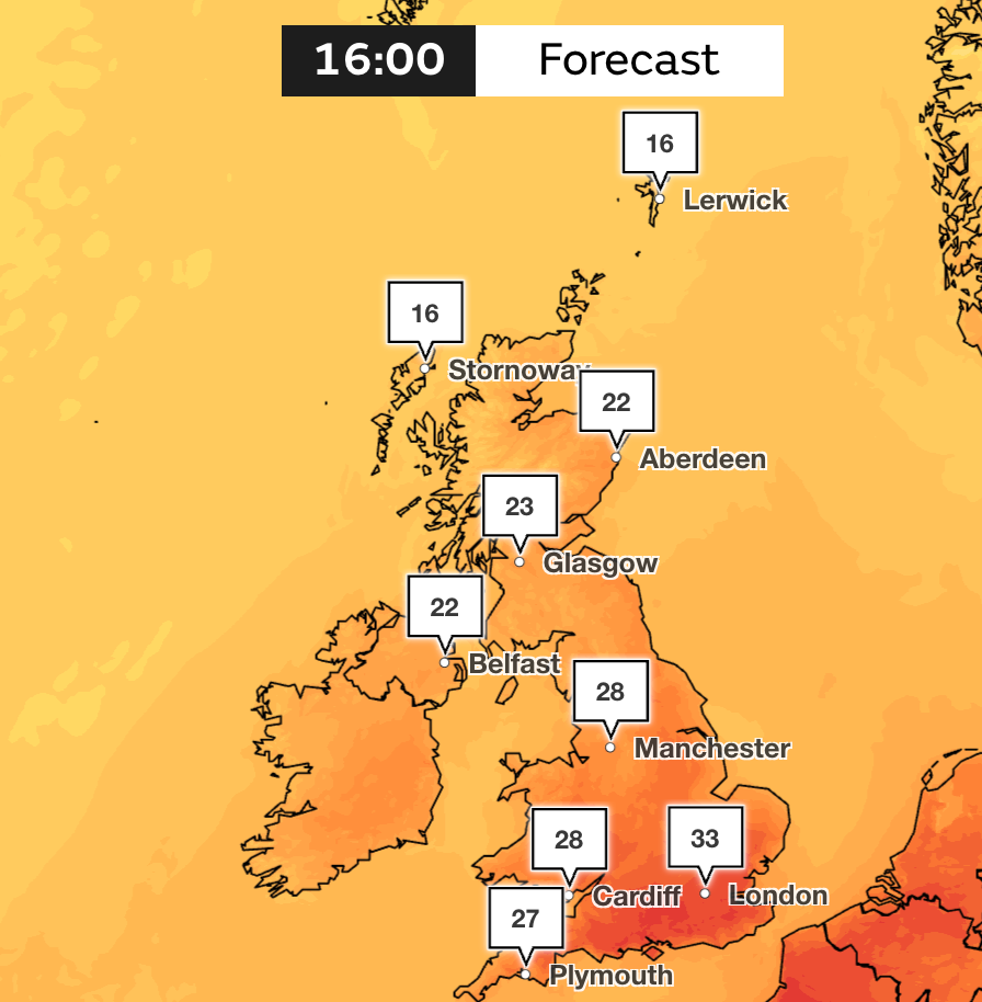 Highs of at least 33C are expected on Thursday (Met Office)