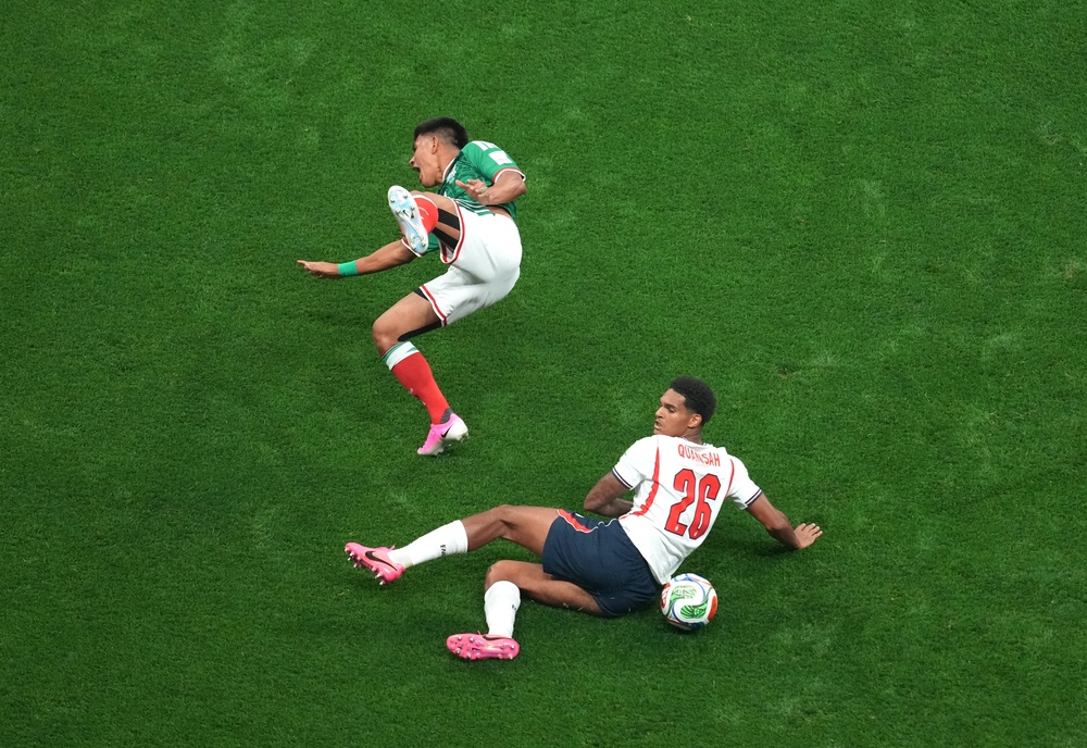 Jarell Quansah was sent off for fouling Jesus Gallardo (PA)