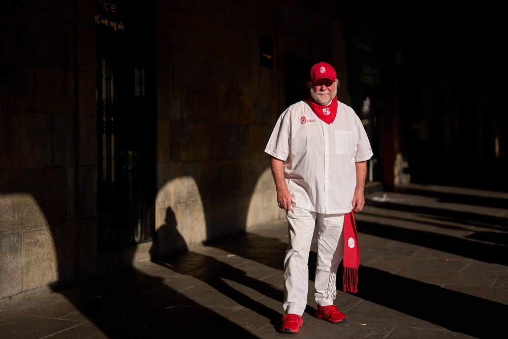 San Fermin tour operator Bruce Anderson poses in Pamplona (Copyright 2026 The Associated Press. All rights reserved.)