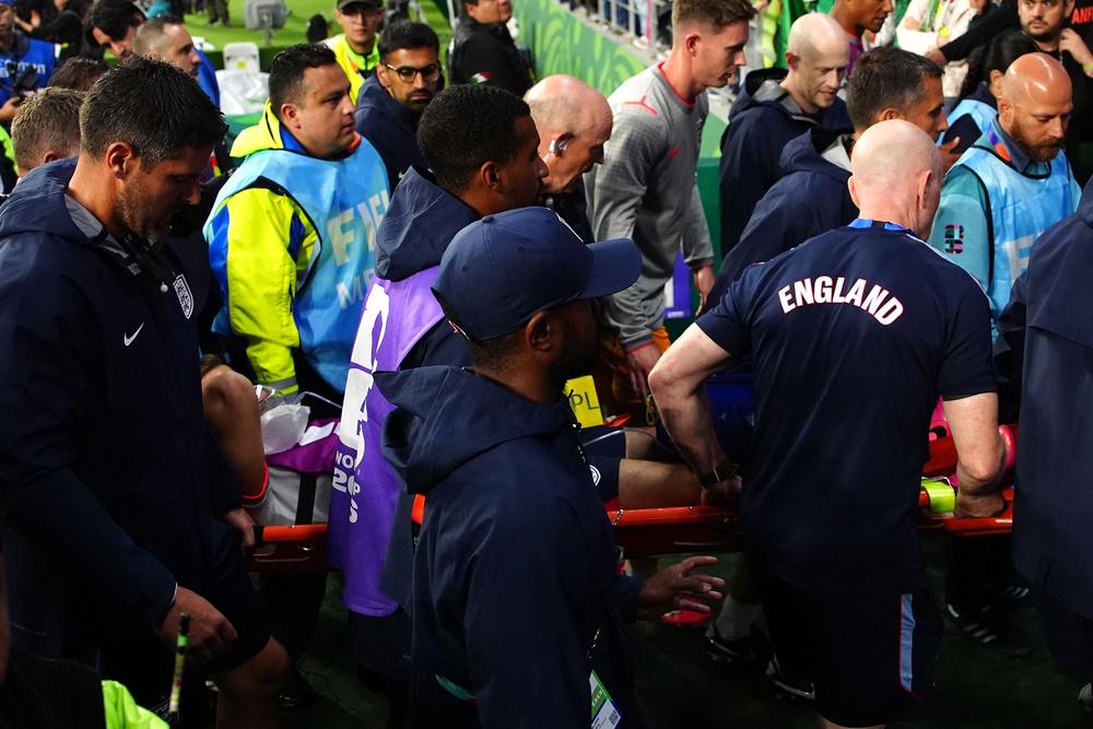 Henderson had to be stretchered off the pitch after breaking is arm (PA Wire)
