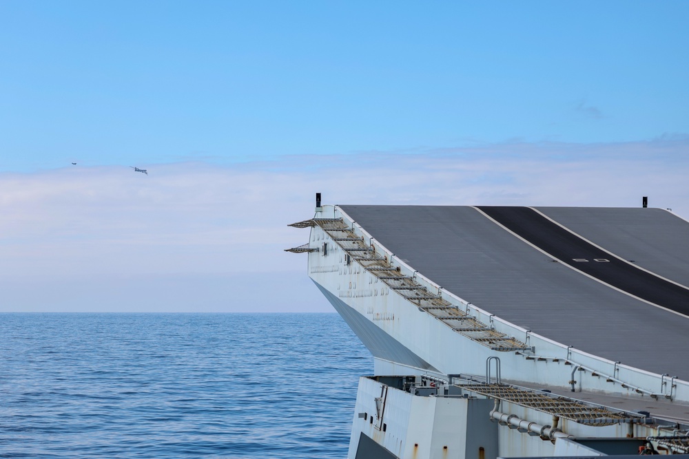 Two F-35 jets flew from the Prince of Wales to escort the Bear-F away from the Carrier Strike Group (MoD/Crown Copyright)