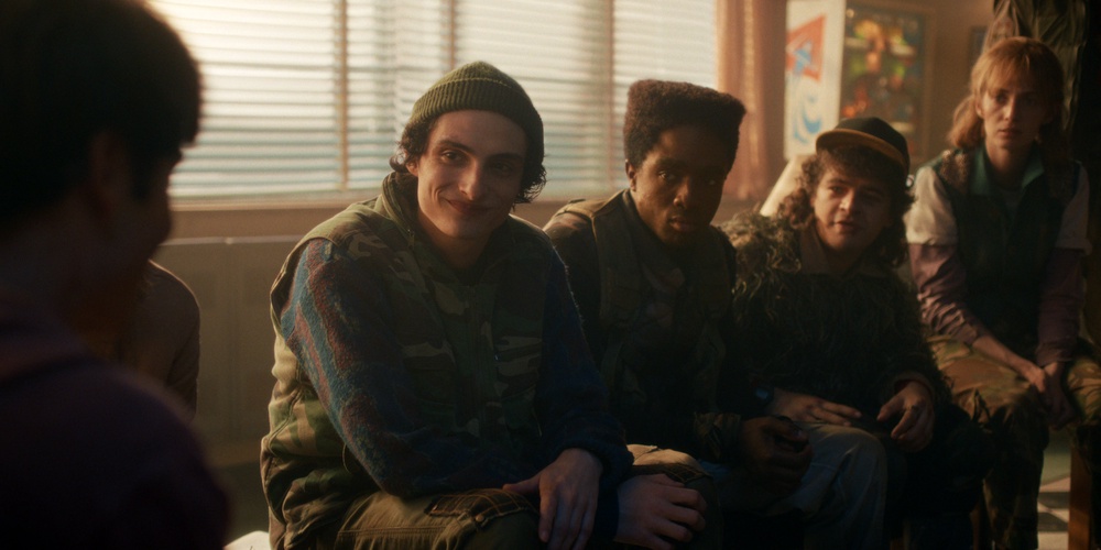 From L-R: Finn Wolfhard, Caleb McLaughlin, Gaten Matarazzo and Maya Hawke in the final season of ‘Stranger Things’ (Netflix)