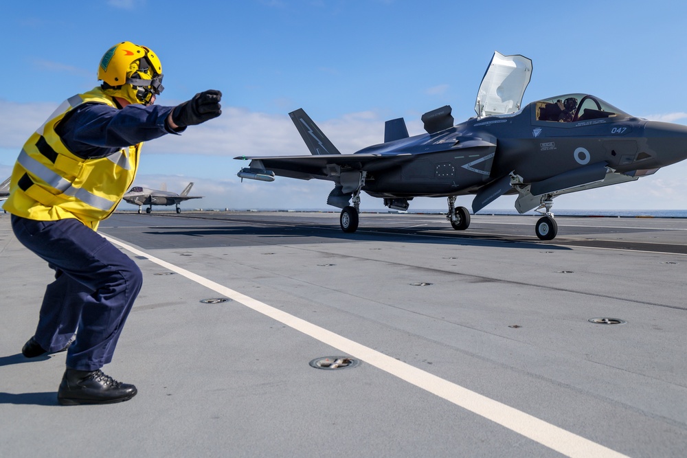 F-35s were scrambled from HMS Prince of Wales to intercept the Russian Bear-F (PO Phot Chris Sellars/PA) (PA Media)