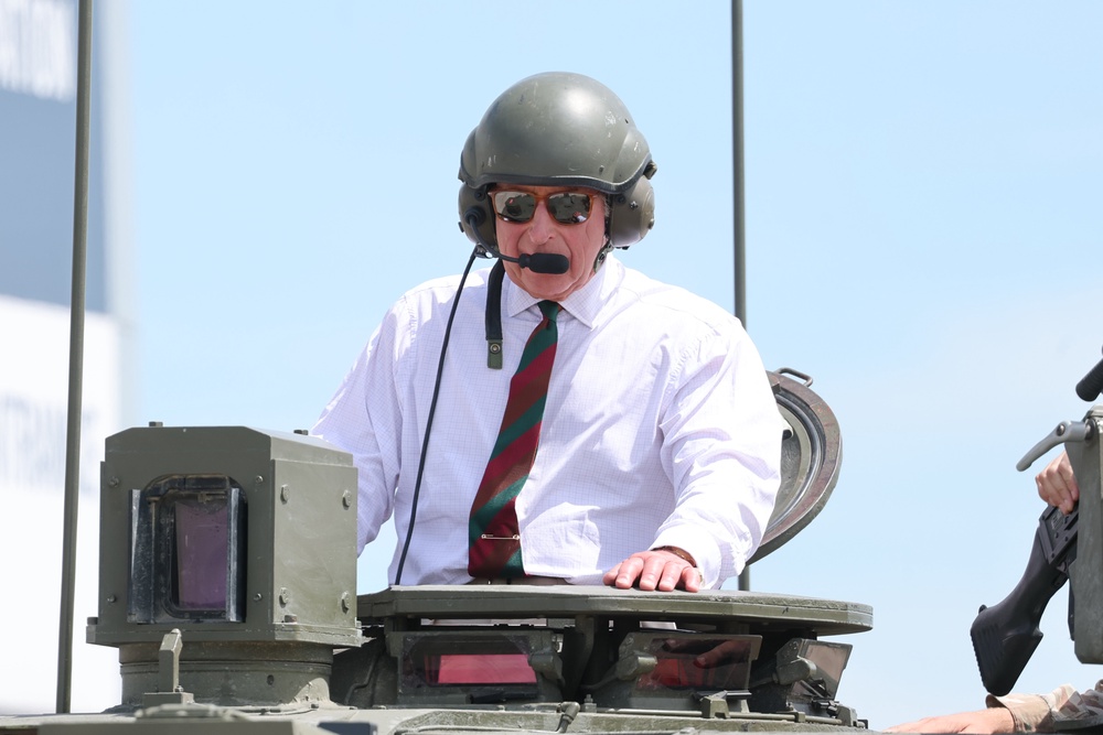 The King rides in a Challenger MK2 MBT (Main Battle Tank) during a visit to the Tank Museum in Bovington, Dorset on Monday (Chris Jackson/PA) (PA Wire)