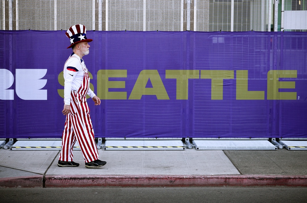A USMNT fan outside the stadium before the match in Seattle (Reuters)