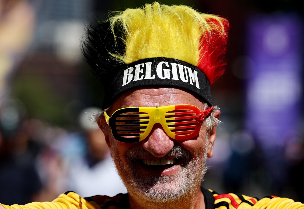 Belgium fans outside the stadium before the match (Reuters)