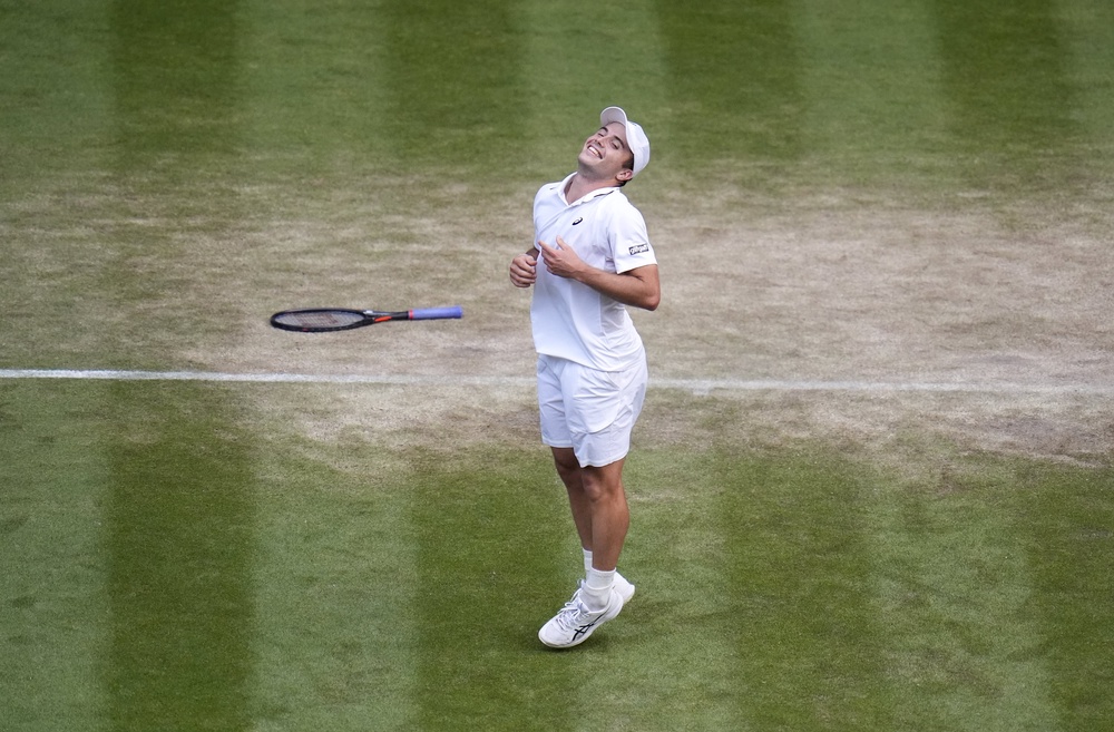 Fery enjoyed his big moment on Centre Court, beating Grigor Dimitrov in front of Roger Federer (PA)