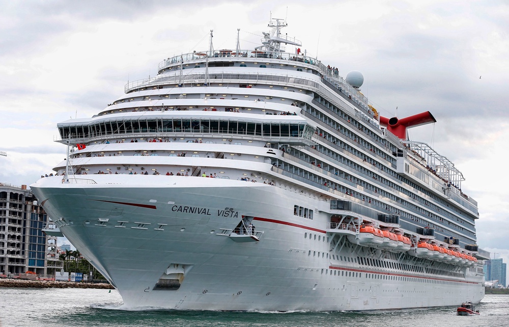 The spa aboard the Carnival Vista, seen here leaving Miami harbor, was the site of an alleged sexual assault, according to court filings (AFP via Getty Images)