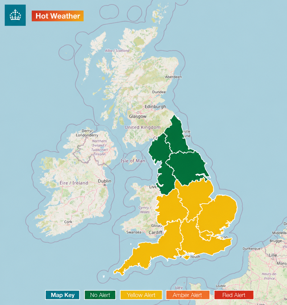 The UKHSA issued new yellow heat health alerts lasting until Saturday evening (UKHSA)