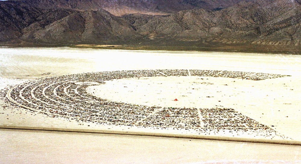 An aerial view of Burning Man’s Black Rock City in 1999 (AFP/Getty)
