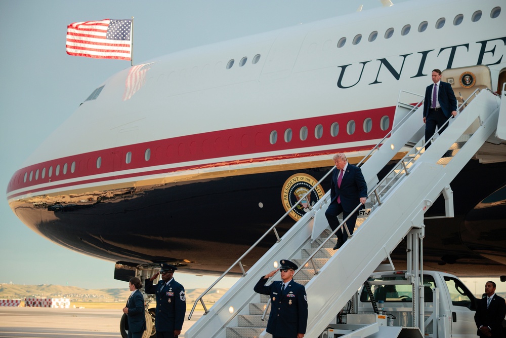Trump took his inaugural flight on his new, Qatari-gifted Air Force One earlier this month on a trip to North Dakota (Getty Images)