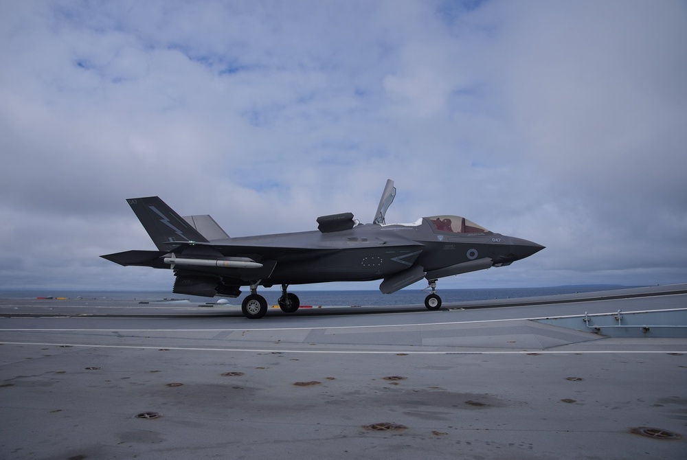 A F-35 B fighter jet prepares to take off on the deck of HMS Prince of Wales (PA) (PA Wire)