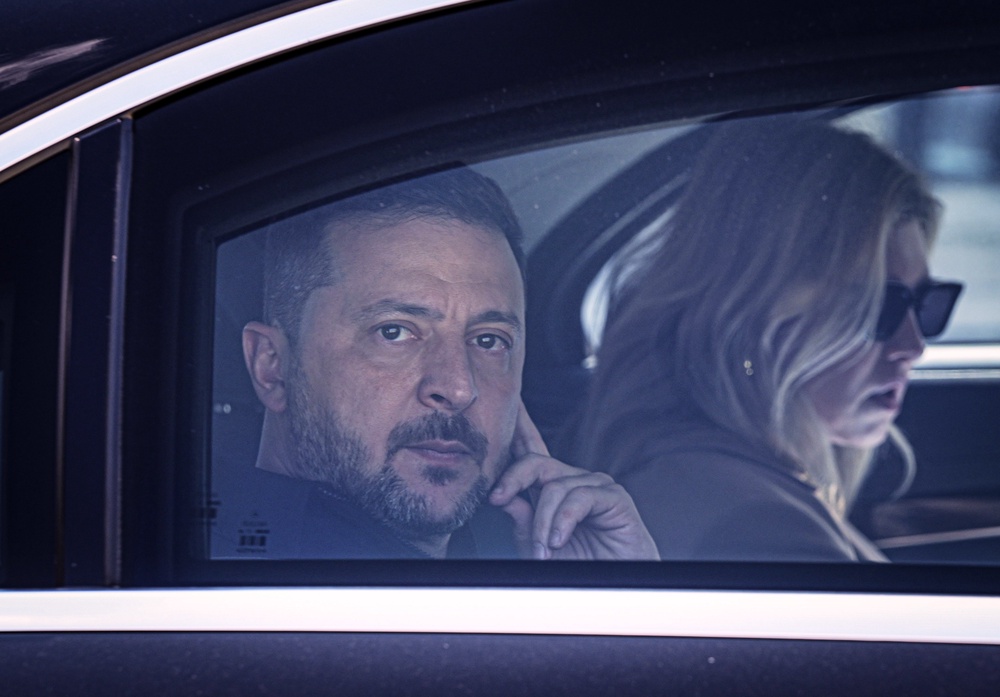 Ukraine's President Volodymyr Zelenskyy looks out from his car window as he arrives for the NATO Summit in Ankara, Turkey, Tuesday, July 7, 2026. (AP)