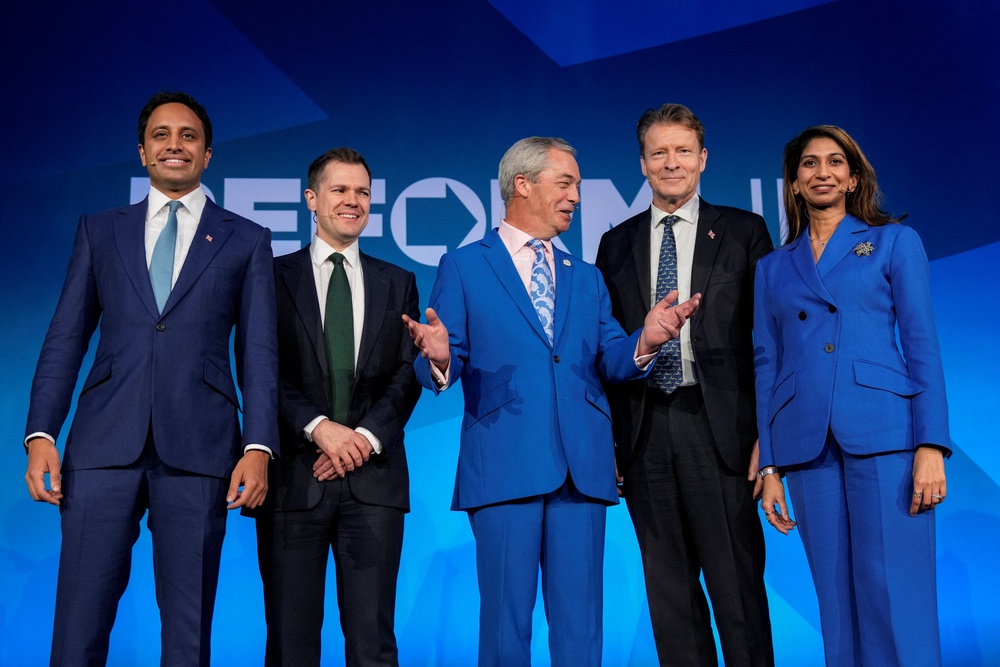 Farage with (L-R) Zia Yusef, Robert Jenrick and Richard Tice as well as Suella Braverman (AFP/Getty)