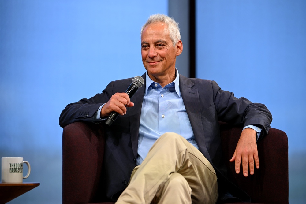 Rahm Emanuel speaks during the Inaugural Events Of The Theodore Roosevelt Presidential Library on July 03, 2026 in Medora, North Dakota (Getty)