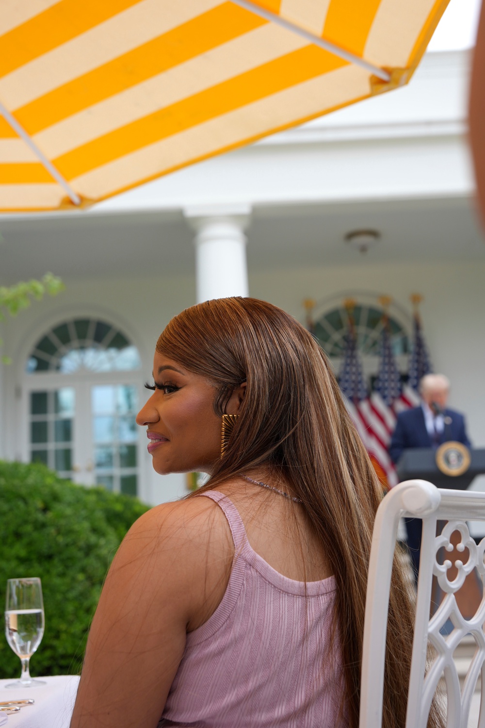 Minaj shared several images of her most recent visit to the White House on social media, calling herself ‘#WhiteHouseBarbie’ (AP)