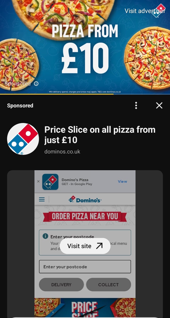 Photo issued by Advertising Standards Authority (ASA) of an advert for Domino´s Pizza (PA)