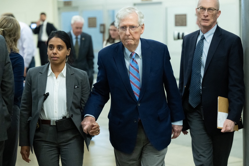 McConnell frequently appears in a wheelchair or being assisted with walking while in the Capitol (AFP/Getty)