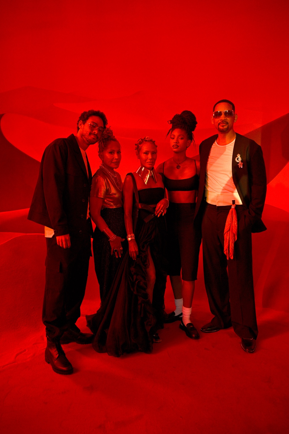 Jada Pinkett Smith and Will Smith posed with their family at Christian Louboutin's show at Paris Fashion Week in June (Getty)