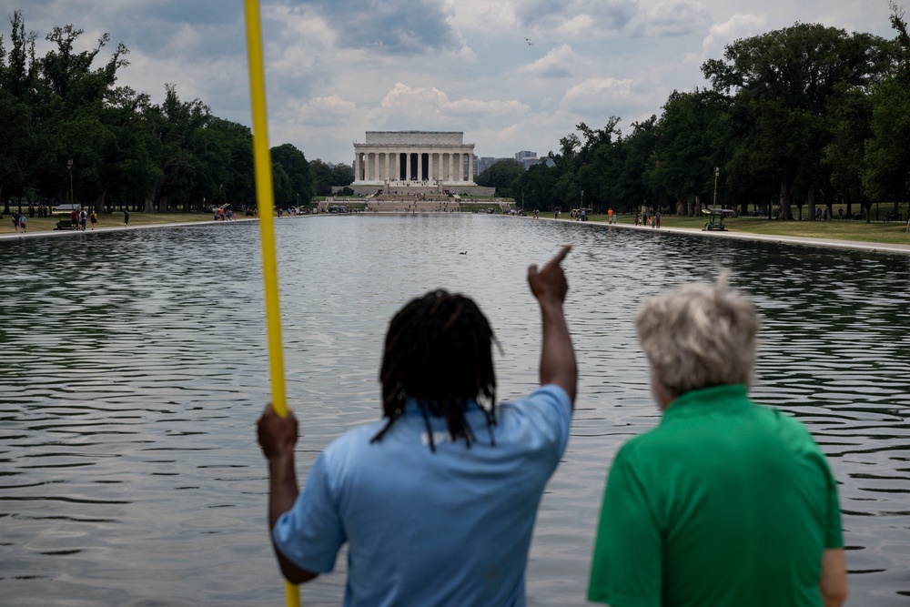 A cool $17 million to turn the whole Lincoln Memorial Reflecting Pool green: Trump brought in contractors to drain the DC icon and repaint it 