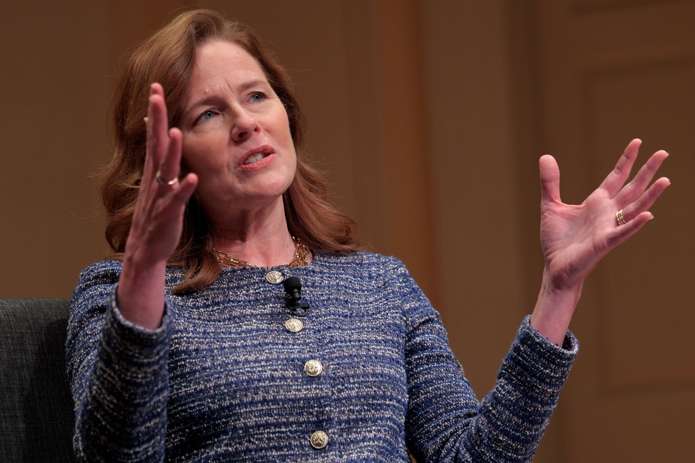 Justice Barrett, typically a reliable conservative vote, has angered Republicans this term for occasionally siding the court’s liberals (Getty)