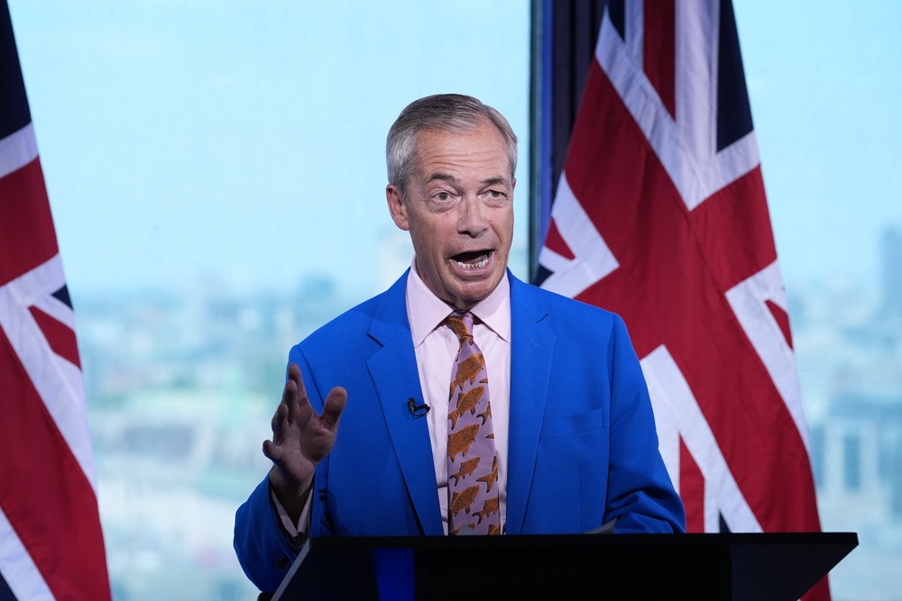 Reform UK leader Nigel Farage made a statement to the media at the party headquarters in central London (Gareth Fuller/PA) (PA Wire)