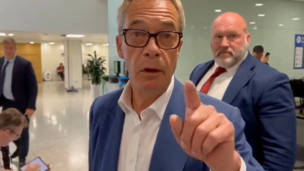 Nigel Farage loses his temper in a testy exchange with Sky News in which he claimed that journalists were contacting his family (Sky News)