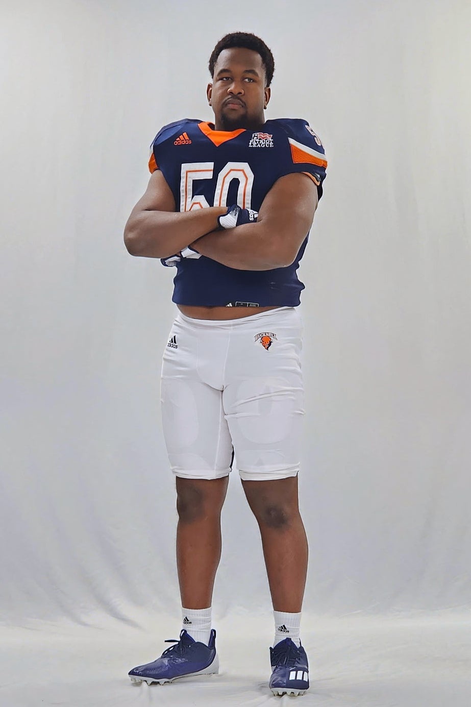Dickey Jr. poses for a portrait in his football uniform at Bucknell University in Pennsylvania on Dec. 9, 2023