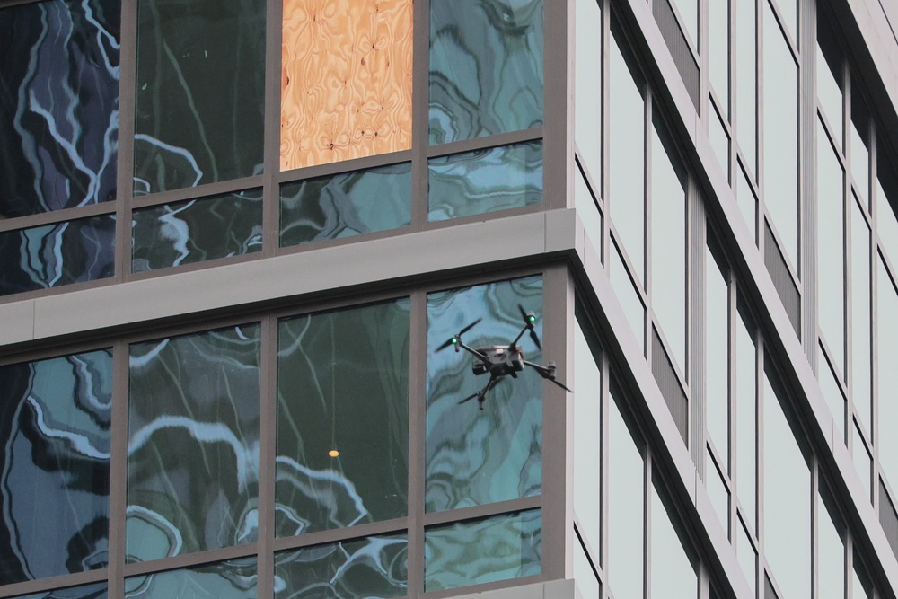 Drones were used to survey the damage to the building (Getty)