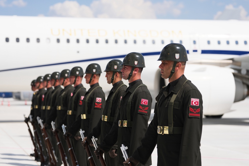 Turkish soldiers stand in formation as they wait for the arrival of Prime Minister Sir Keir Starmer at the Nato Summit in Ankara, Turkey (Alastair Grant/PA) (PA Wire)