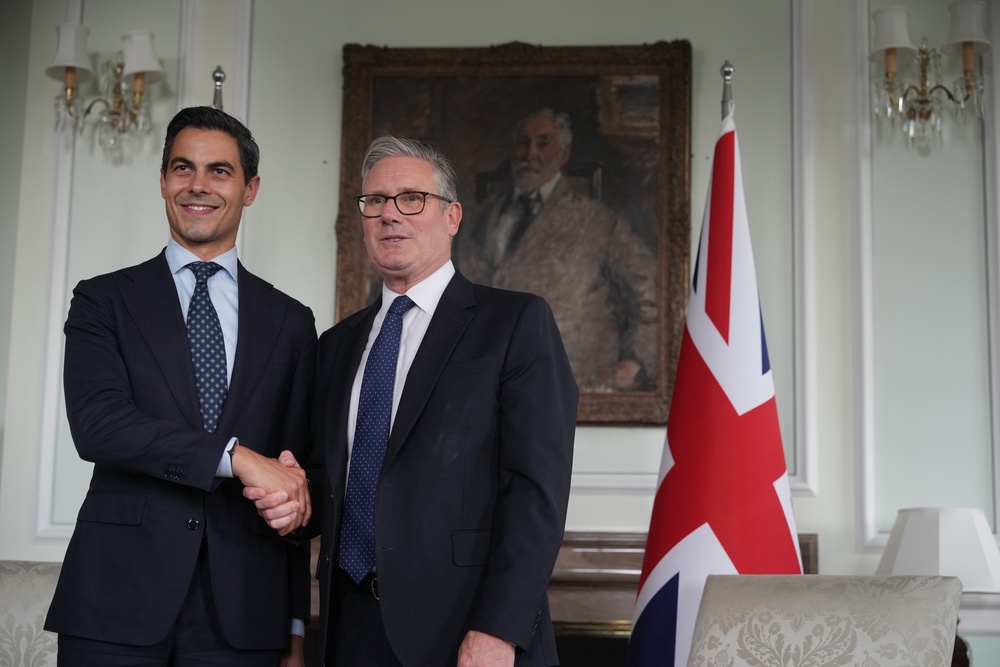 Sir Keir Starmer shakes hands with Netherland’s Prime Minister Rob Jetten after signing a maritime agreement at the British Embassy on the side-lines of the summit (Alastair Grant/PA) (PA Wire)