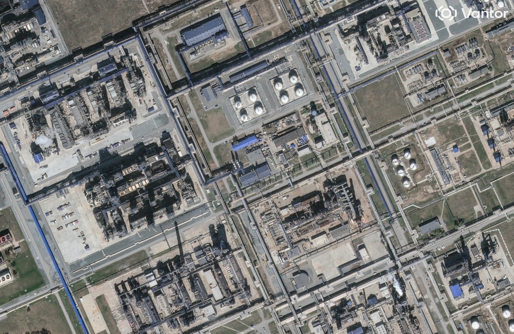 A satellite image shows the Omsk oil refinery before a drone attack, Russia, April 28, 2026. (Reuters)