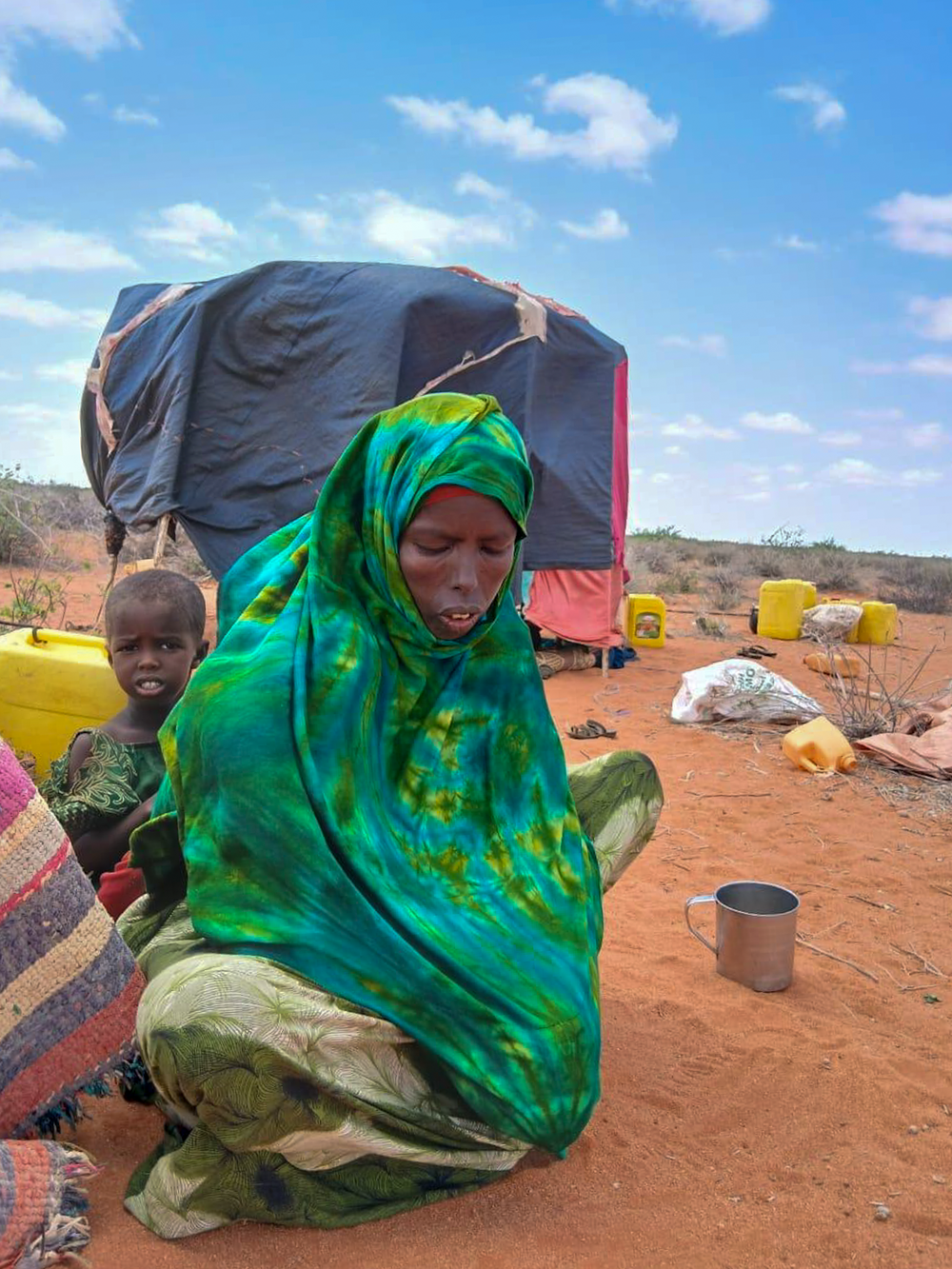 Deeqo Maxamuud Jaamac, a 35-year-old mother of seven, who has been forced to flee her village in Somalia this year after losing all her livestock to drought, in a recent photo shared with The Independent by CARE International (CARE International)