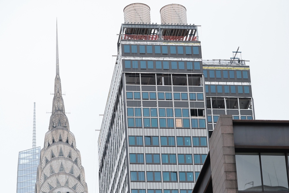 Several of the building's upper floor windows were seen boarded up on Tuesday (Getty Images)