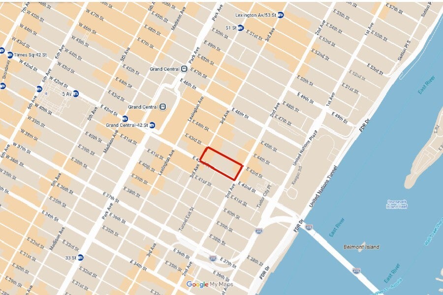 The 'frozen zone' now encompasses an area between 42nd and 43rd Streets and between 2nd and 3rd Avenue in midtown Manhattan, close to the East River (The Independent)