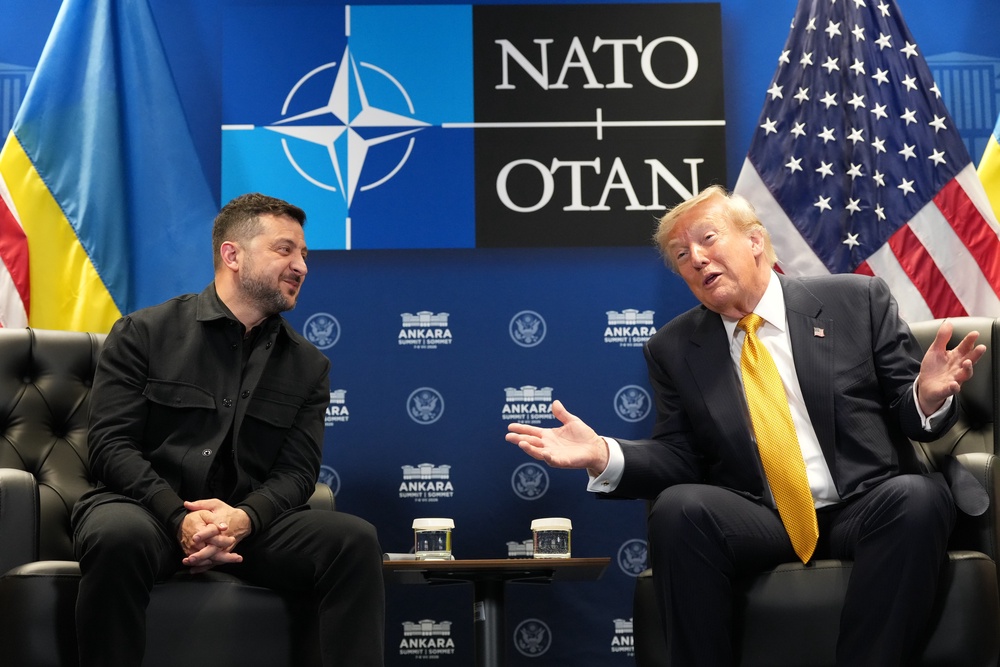 Trump meets with Ukraine's President Volodymyr Zelenskyy on the sidelines of the Nato summit (AP)