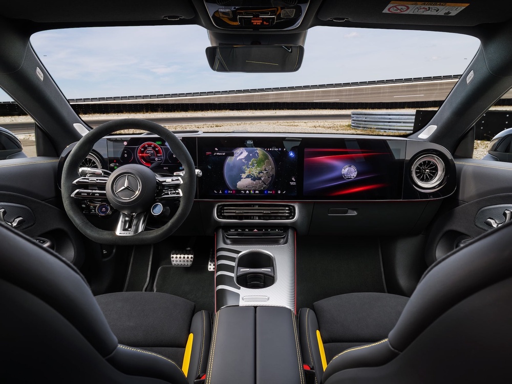 The new Mercedes-AMG CLA 45's MBUX infotainment system brings together AI from ChatGPT, Microsoft Bing and Google Gemini (Mercedes-AMG)