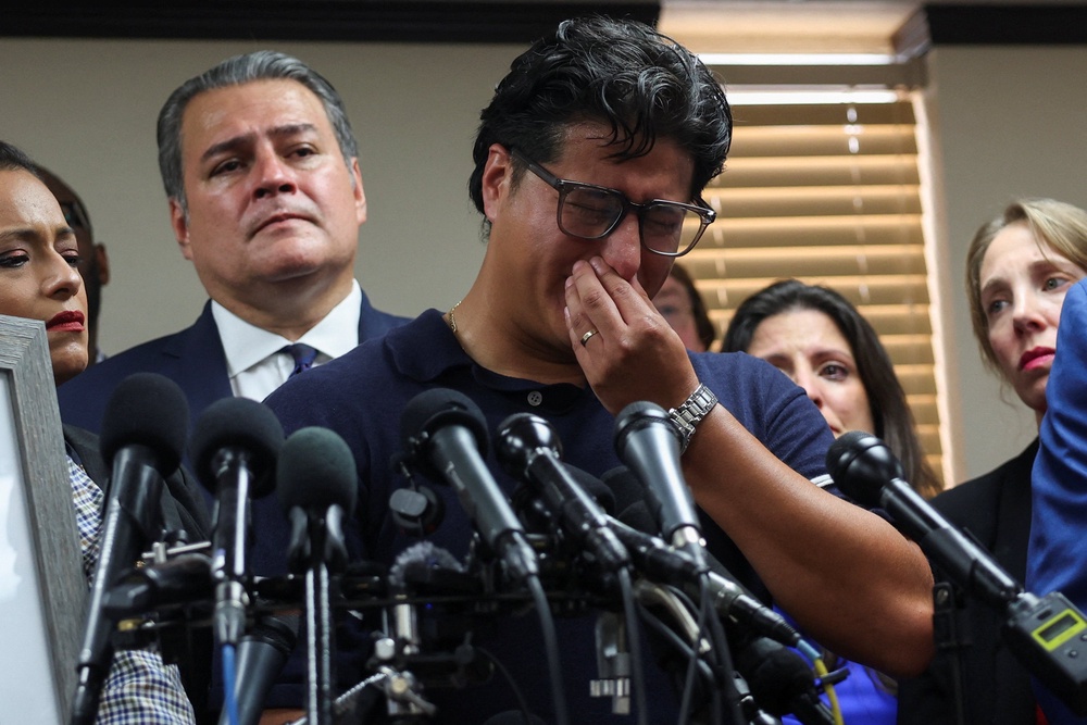 The son of Salgado Araujo shared the details of how he discovered his father was dead through tears during a press conference Wednesday morning (Reuters)
