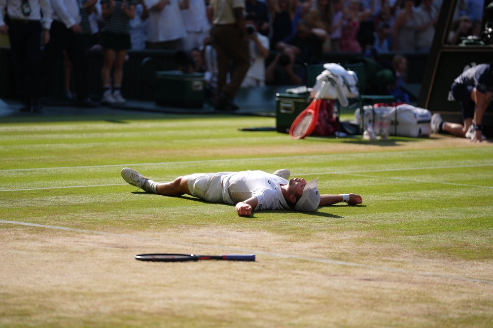 Arthur Fery fell to his back in disbelief after winning match point (AP)
