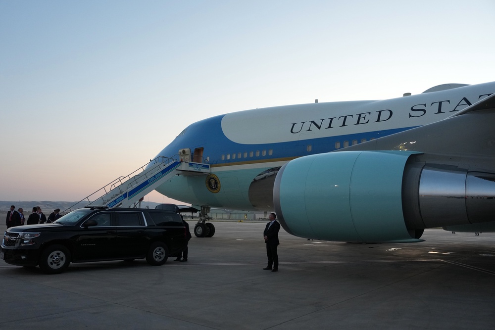 Mr Trump was to fly from Turkey to RAF Mildenhall in Suffolk aboard an older Air Force One aircraft (Alex Brandon/AP) (AP)