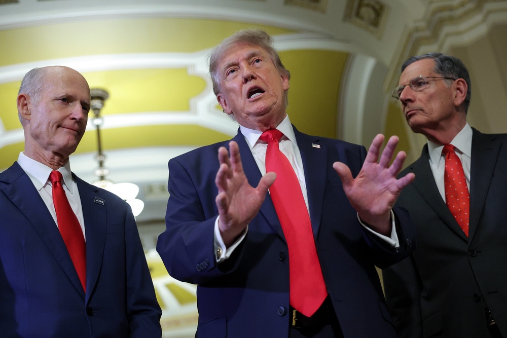 President Trump, who has repeatedly and baselessly insisted that US elections are riddled with widespread fraud, has pushed lawmakers to pass the SAVE America Act, which would require new voters to show proof of citizenship. Last month, he met with GOP lawmakers on Capitol Hill, urging them to get it passed (Getty Images)