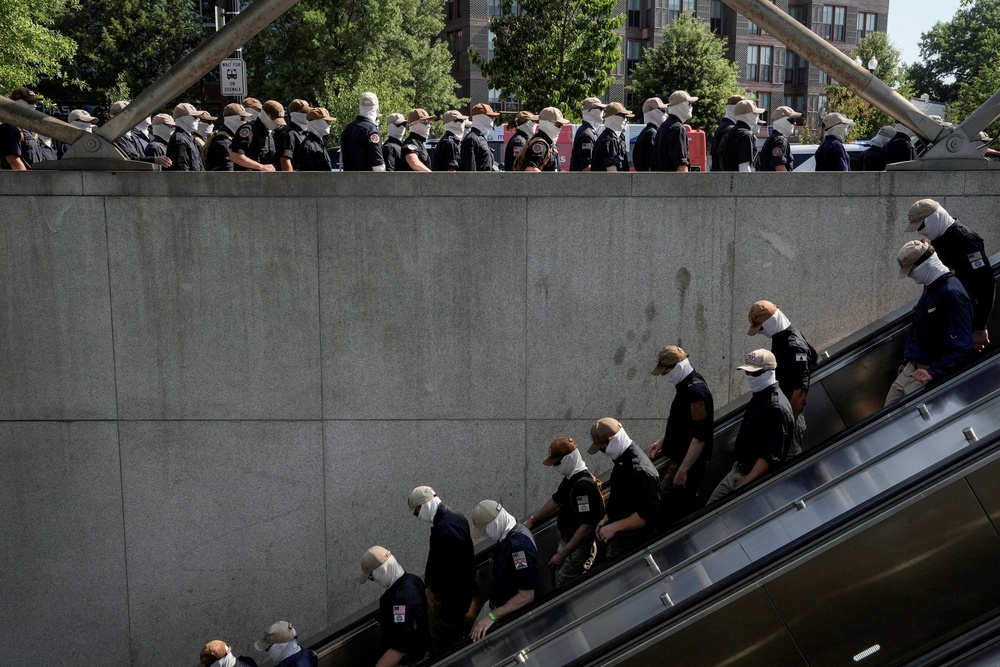 Hundreds of members of the white nationalist group demonstrated across Washington for the Fourth of July (Reuters)