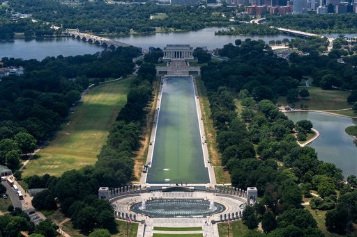 The Lincoln Memorial Reflecting Pool turned green from algae last month (AP)